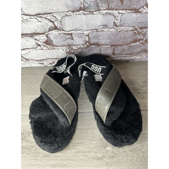 UGG Fuzzita Black Fur Slingback Slipper Platform Sandals Women 10US/41EU 1135237 - Picture 1 of 16